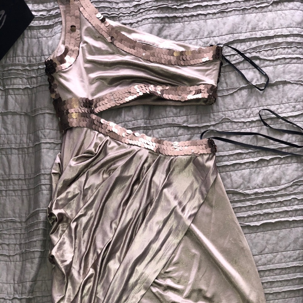 Bebe Bronze Goddess Dress